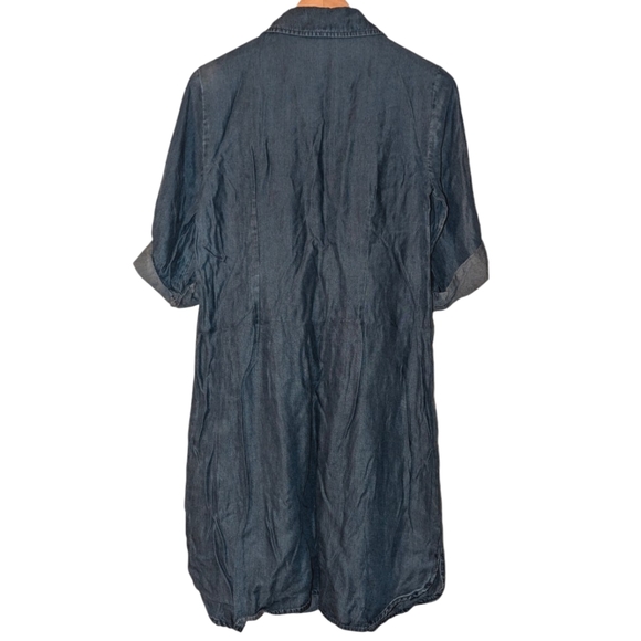 Neiman Marcus Lace Up Pull Tab Sleeve Tencel Collared Denim Chambray Mini Dress - Picture 2 of 8